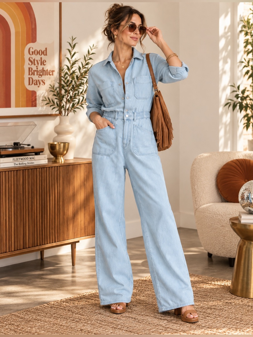 NWT Utility Denim Jumpsuit Light Wash Wide Leg Flight Suit